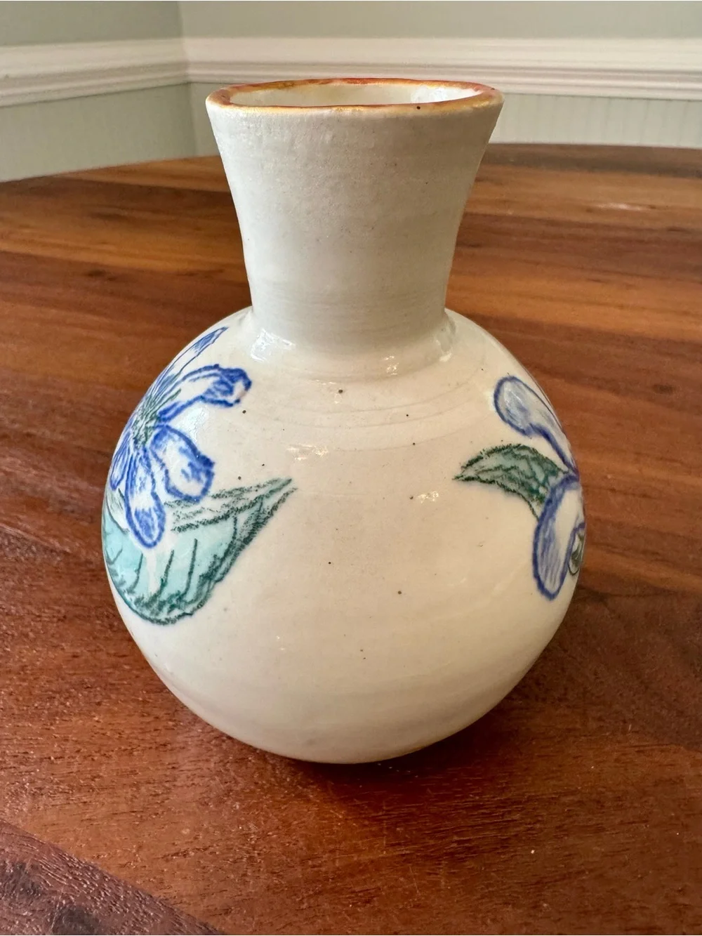 Vintage Studio Pottery Bud Vase Flower Floral Artist stamp Westwind? Clematis